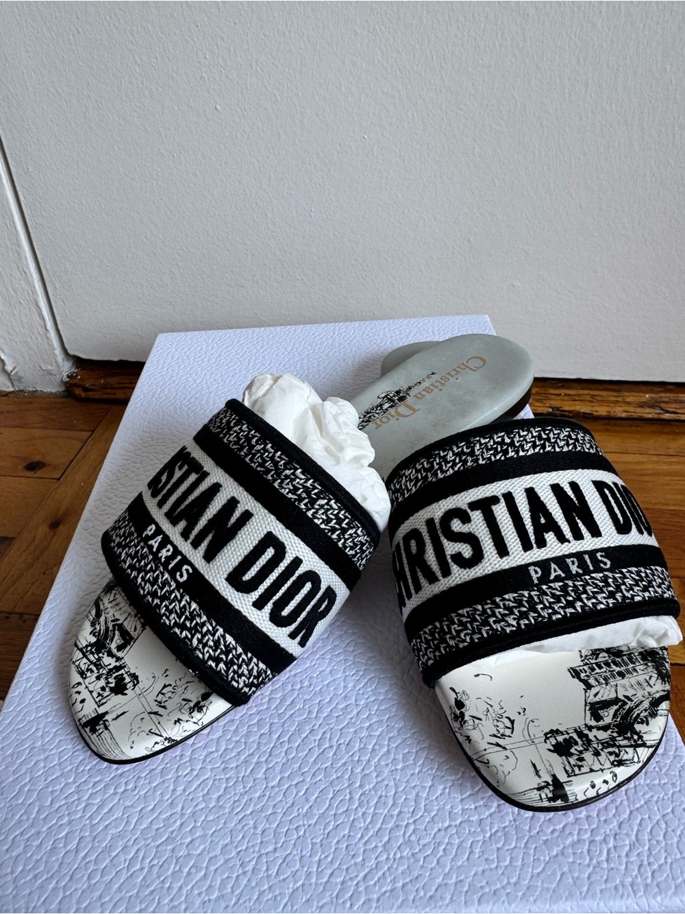 Dior Black and White Dway Logo Slide Sandal